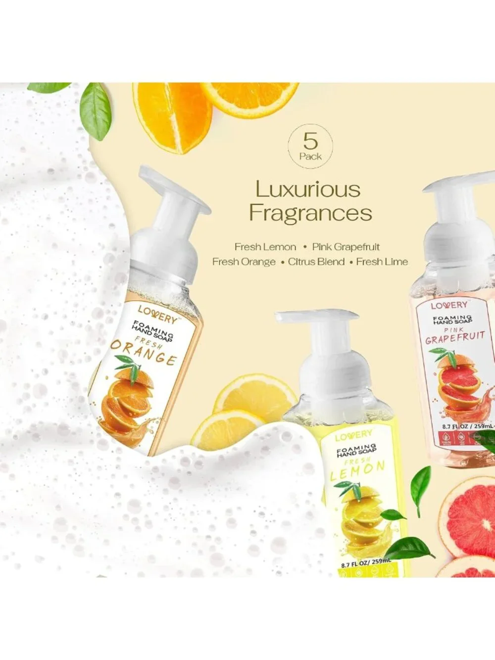 Moisturizing Foaming Hand Soap - 5-Pack with Aloe & Essential Oils, Citrus